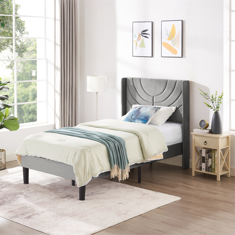 Twin Queen Size Platform Bed Frame with outlet Wood Headboard and Wood Slats US